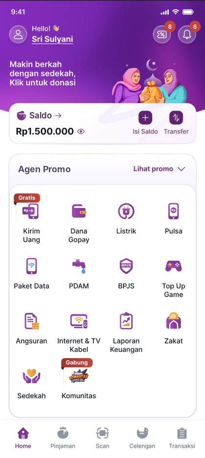 Home screen with the Isi Saldo button