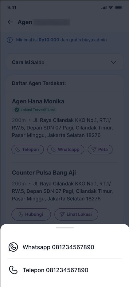 Bottom sheet with WhatsApp and phone options