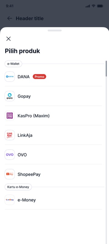 Bottom sheet listing e-wallet providers