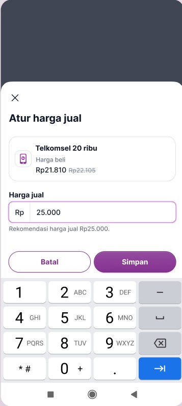 Valid selling price entered, Simpan button active