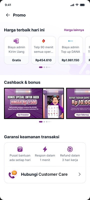 Promo page with Harga terbaik hari ini and a Harga lainnya link