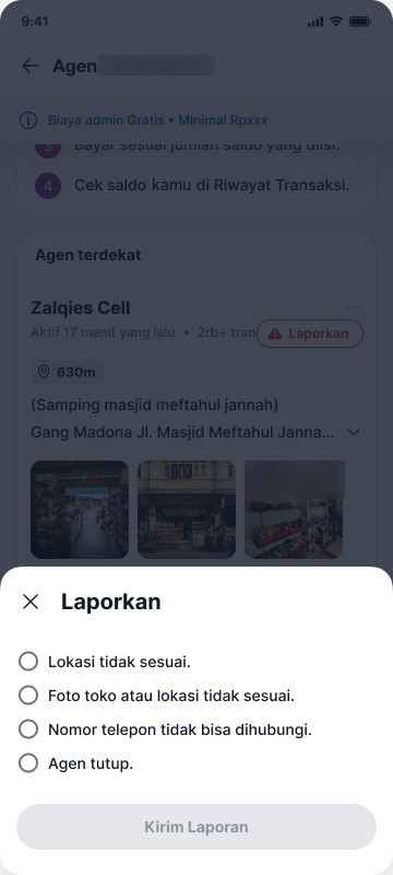 Report sheet with four reasons and a Kirim Laporan button